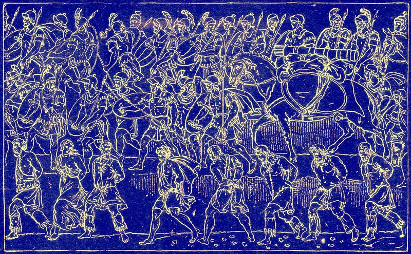 Romerska soldater och barbarfångar, illustration från The Illustrated History of the World, publicerad ca 1880 (digitalt förbättrad bild) av English School