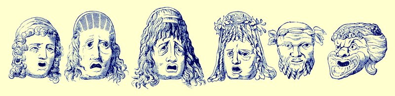 Romerska teatraliska masker, illustration från Cassells Illustrated Universal History av Edward Ollier, publicerad 1890 (digitalt förbättrad bild) av English School