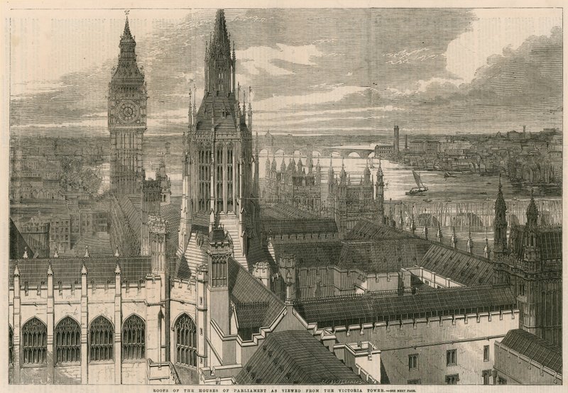 Husen i parlamentets tak sett från Victoria Tower av English School