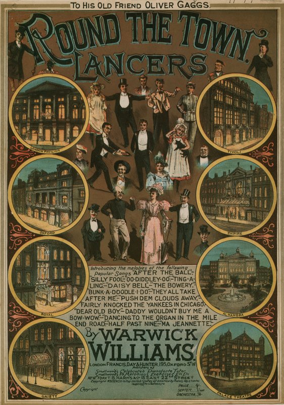 Round the Town Lancers av Warwick Williams; musikaliska partitur av English School
