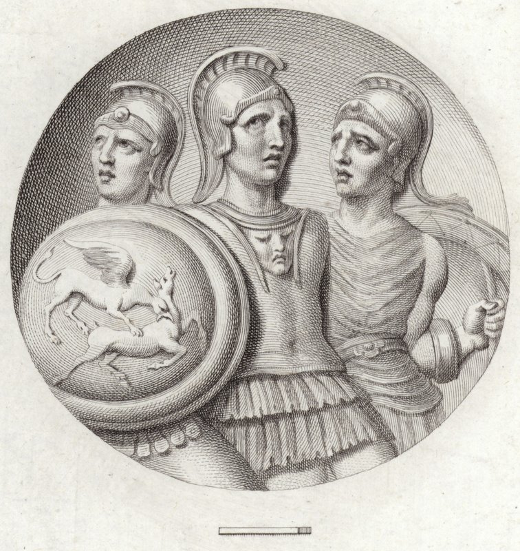 Roundel föreställande tre romerska soldater av English School