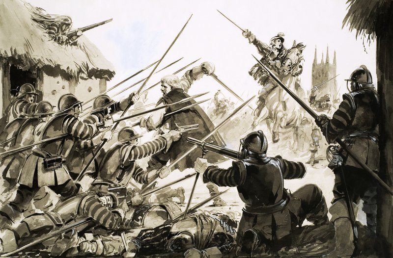 Roundheads som slåss mot Cavaliers på Worcester av English School