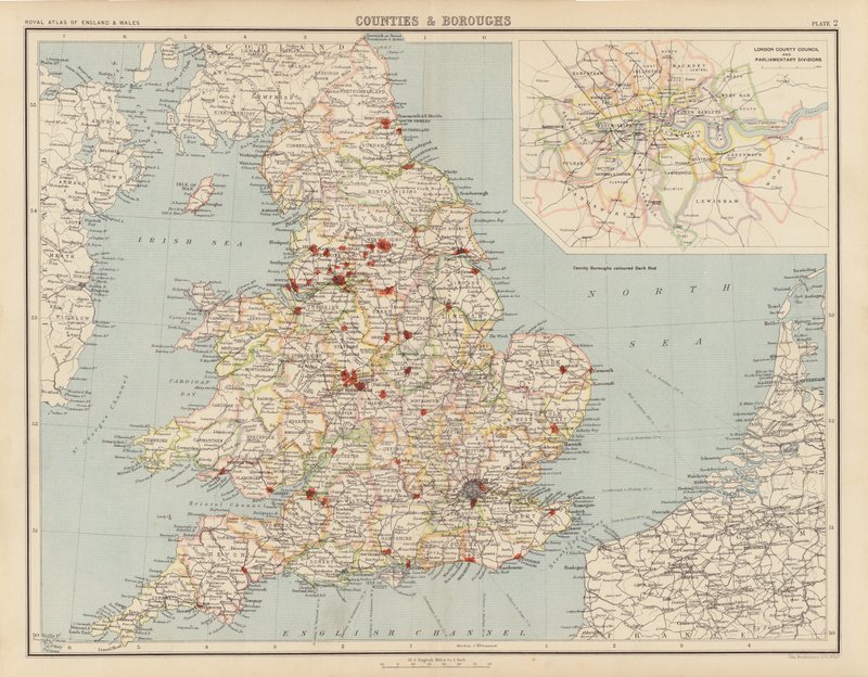 Royal Atlas, c 1900: Counties and Boroughs (färg litho) av English School