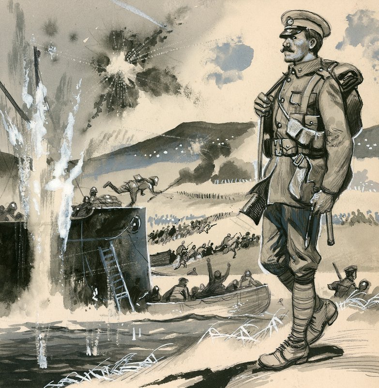 Royal Marines i amfibielandsättningarna vid Dardanellerna 1915 av English School