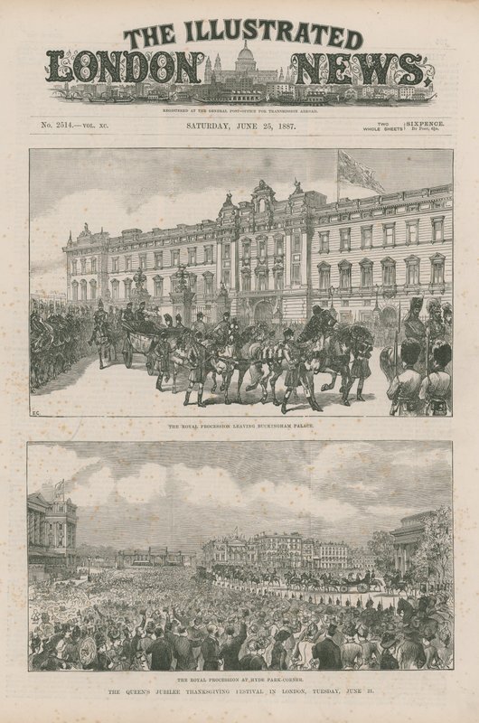 Kunglig procession som lämnar Buckingham Palace och vid Hyde Park Corner av English School