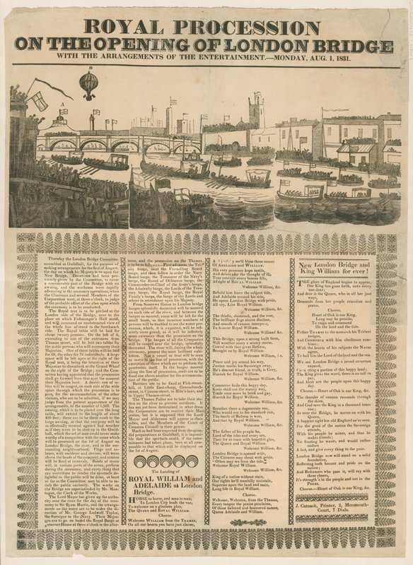 Kunglig procession vid öppningen av London Bridge, 1 augusti 1831 av English School