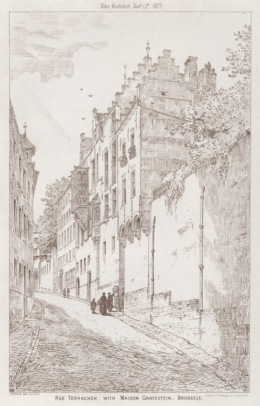 Rue Terracken, med Maison Gravestein, Bryssel (gravyr) av English School