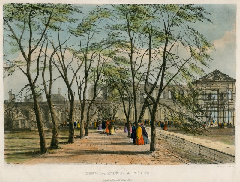 Ruiner från Avenue on the Parade, Tower of London Fire, 1841 av English School