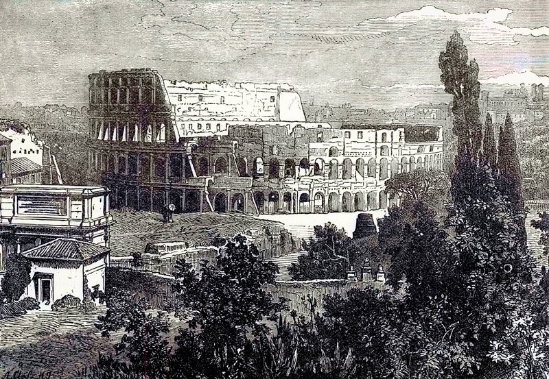 Ruins of the Colosseum, från Palatine, illustration från Cassells Illustrated Universal History av Edward Ollier, publicerad 1890 (digitalt förbättrad bild) av English School