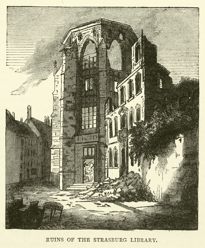 Ruinerna av Strasburgs bibliotek, september 1870 av English School