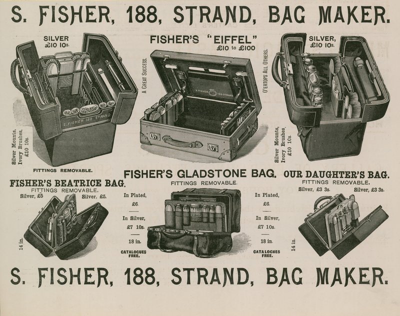 S Fisher, 188 Strand, Väskmakare av English School