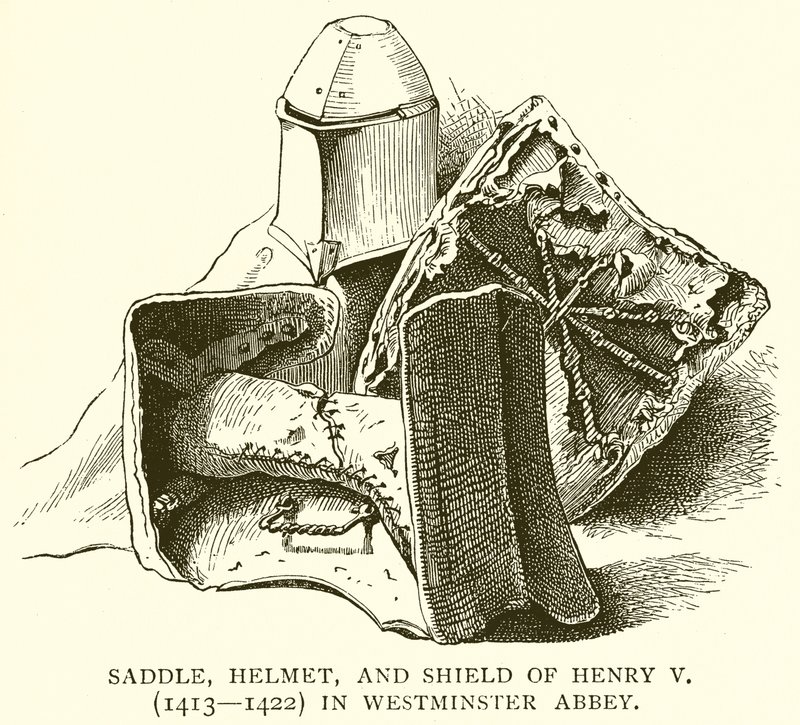 Sadel, hjälm och sköld av Henry V (1413--1422) i Westminster Abbey av English School