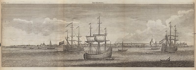 Segelfartyg utanför Archangel, Ryssland (gravyr) av English School