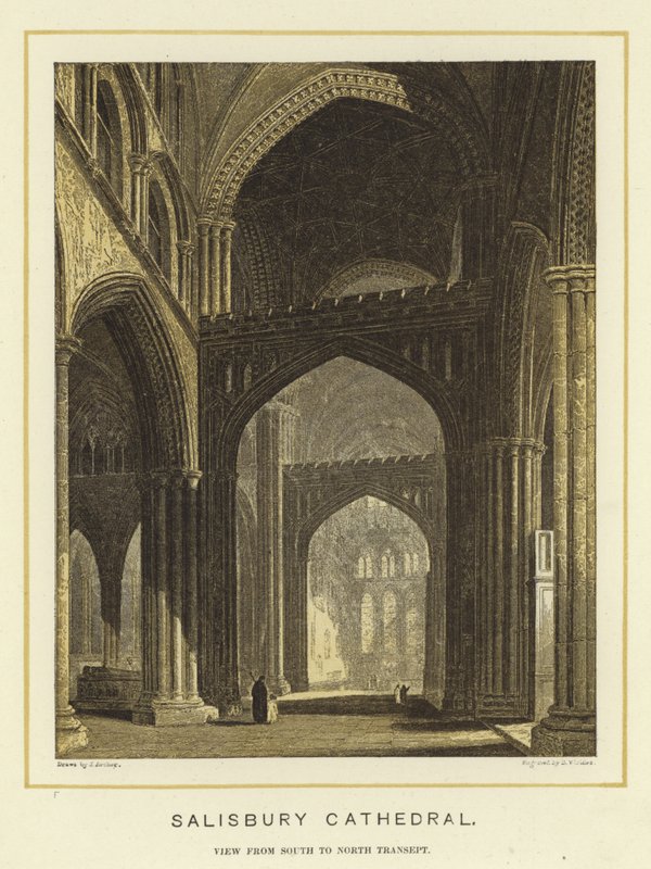 Salisbury Cathedral, utsikt från söder till norr korsarm av English School