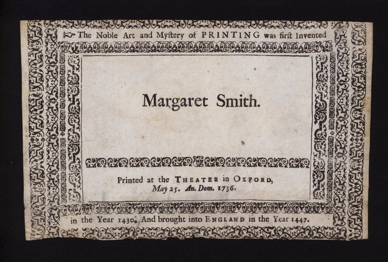 Provtryck utfört på Sheldonian Theatre, Oxford, den 25 maj 1736 (gravyr) av English School