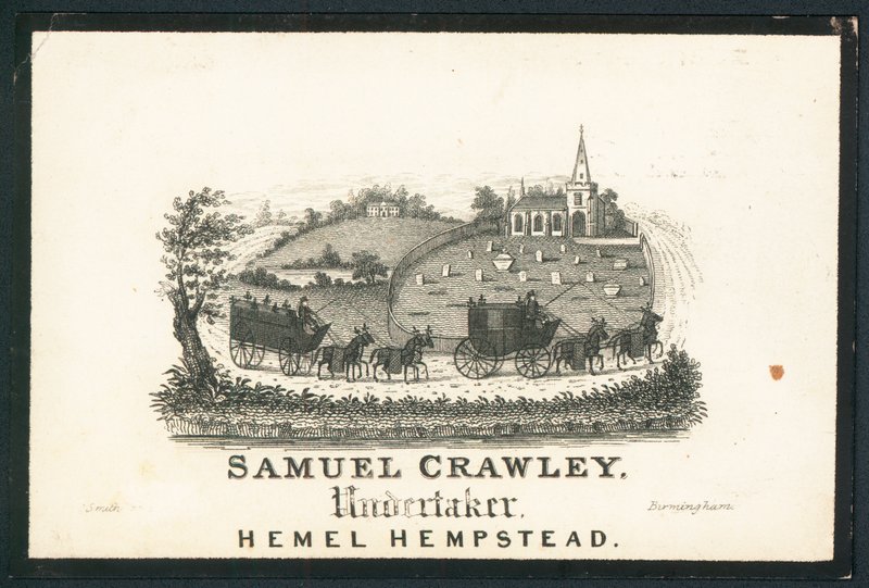 Samuel Crawley, begravningsentreprenör, byteskort av English School