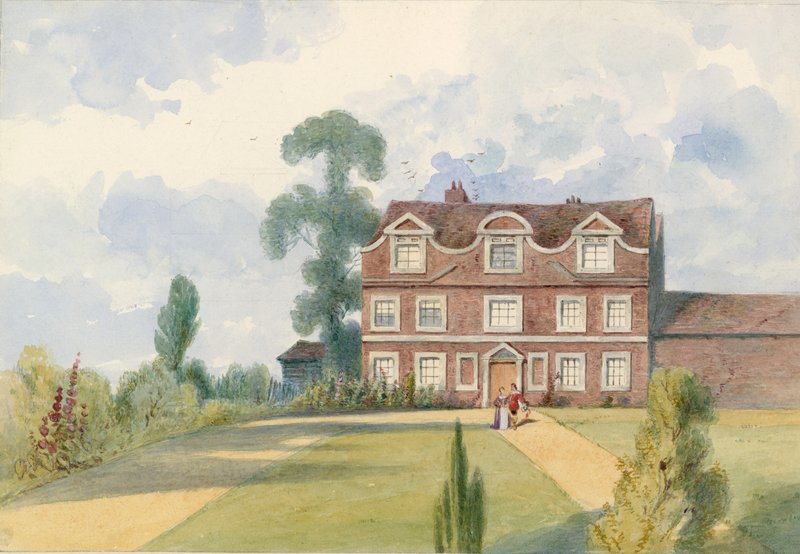 Sandford Manor House, Fulham, London, tidigare bostad för Nell Gwynne (wc på papper) av English School