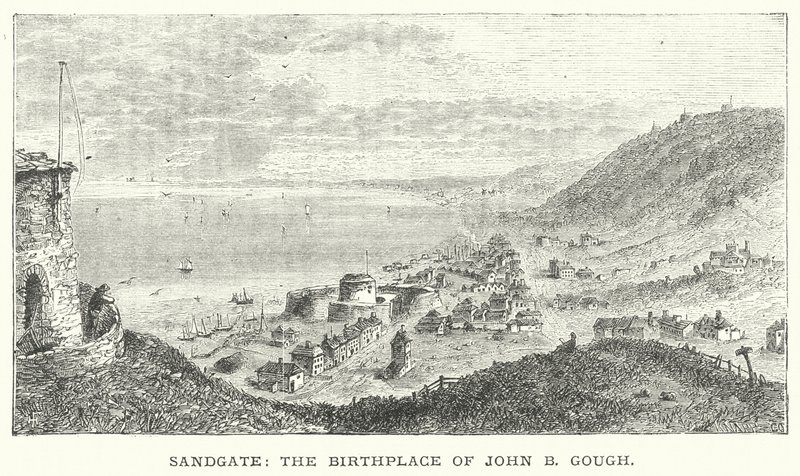 Sandgate, födelseplats för John B Gough (gravyr) av English School