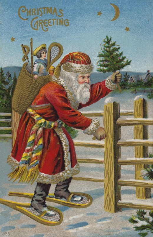 Jultomten på snöskor (chromolitho) av English School
