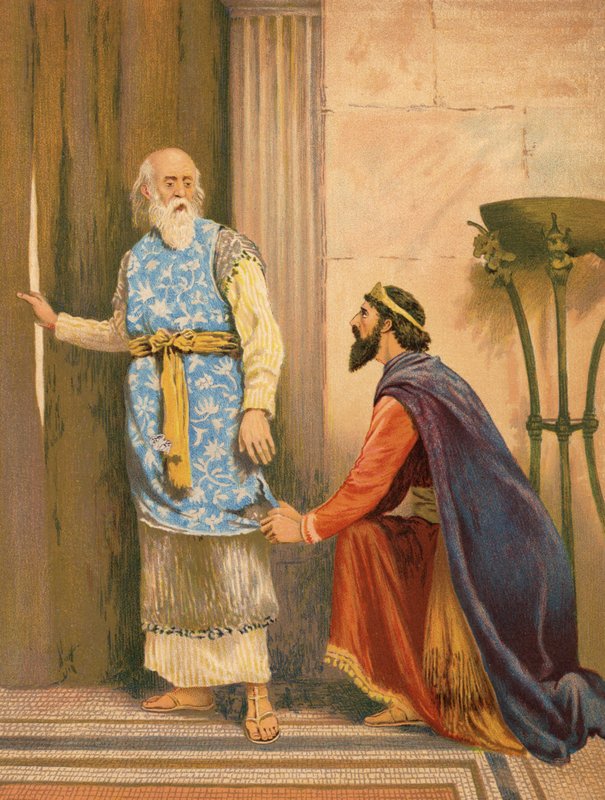 Saul och Samuel, I Samuel, XV, 27 (färg litho) av English School
