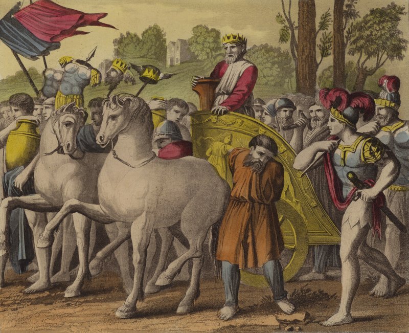 Sauls störtande och död (färg litho) av English School