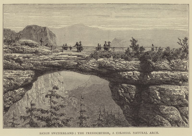 Saxon Switzerland, The Prebischthor, A Colossal Natural Arch (gravyr) av English School