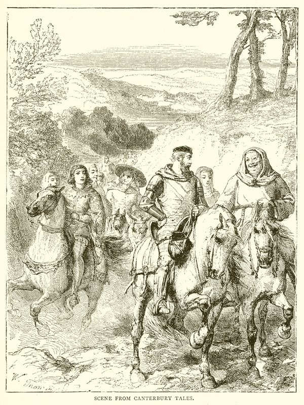 Scen från Canterbury Tales av English School
