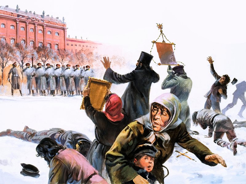 Scen från ryska revolutionen 1905 av English School