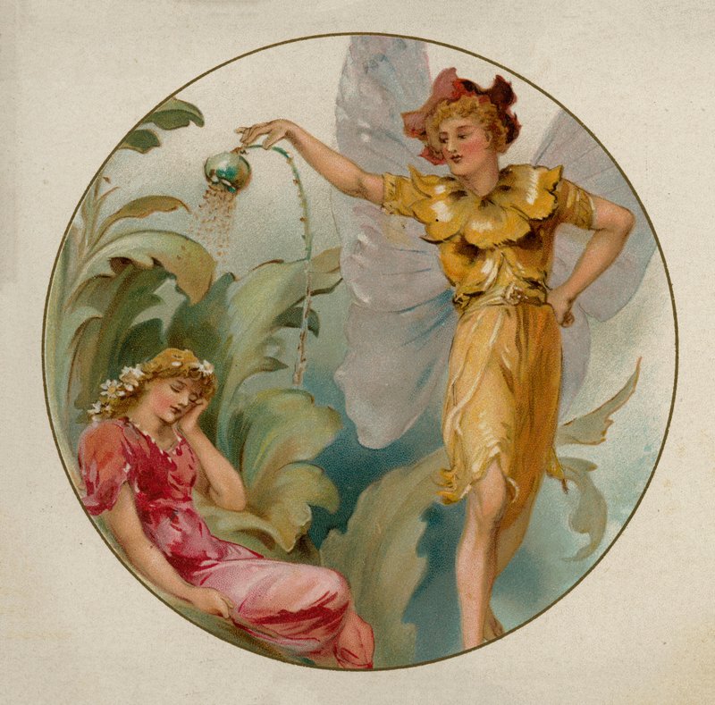 Scen ur Shakespeares En midsommarnattsdröm (chromolitho) av English School