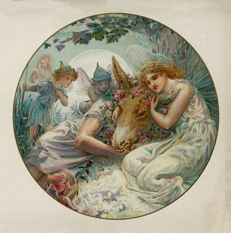 Scen ur Shakespeares En midsommarnattsdröm (chromolitho) av English School