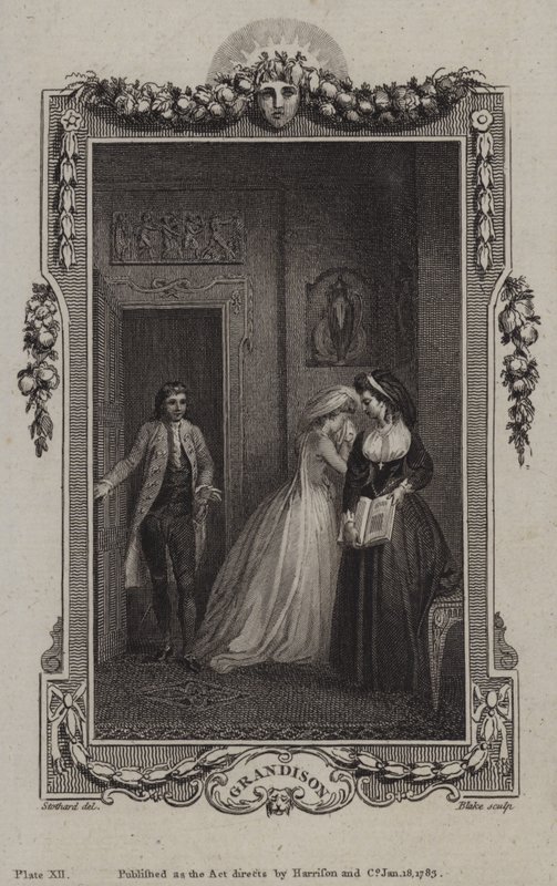 Scen från The History of Sir Charles Grandison, av Samuel Richardson av English School