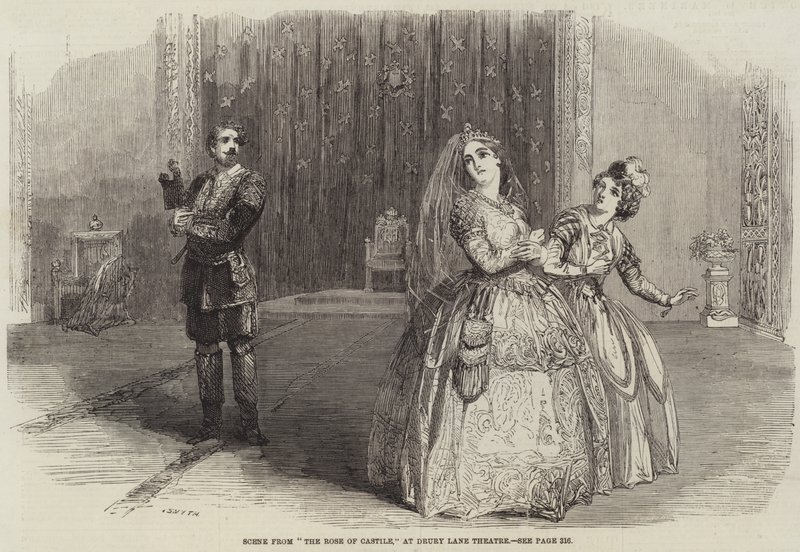 Scen från "The Rose of Castile," på Drury Lane Theatre (gravyr) av English School