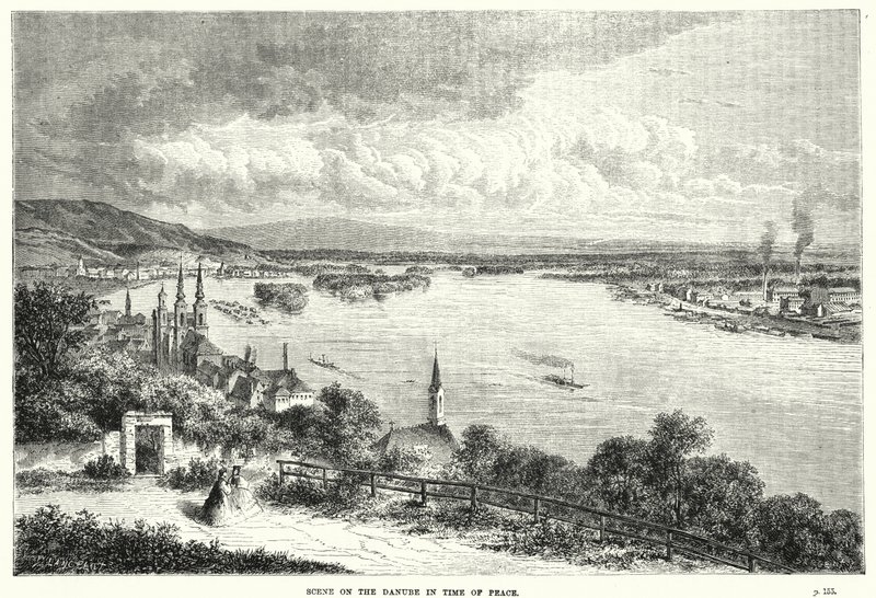 Scen på Donau i fredstid (gravyr) av English School