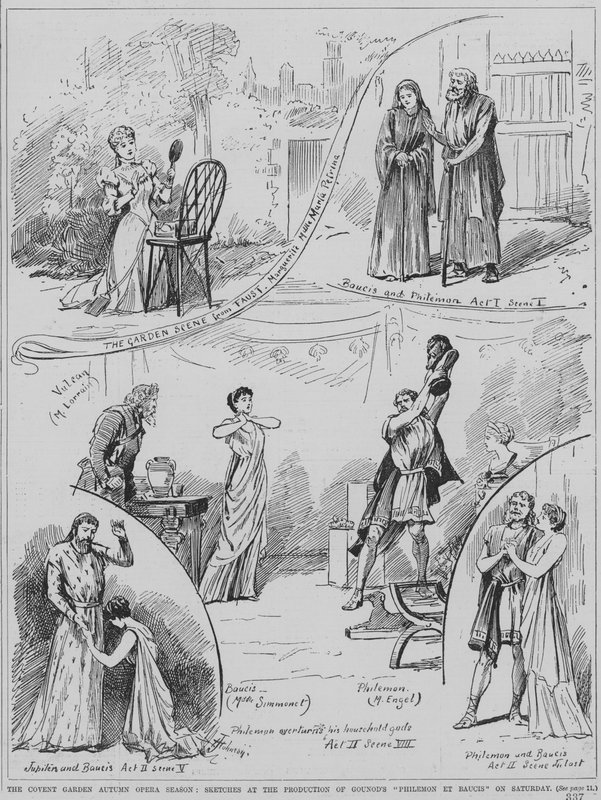 Scener från en föreställning av Charles Gounods opera Philemon et Baucis på Royal Opera House, Covent Garden, London av English School