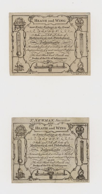 Scientific Instrument Makers, Heath and Wing och dess efterträdare T Newman, trade cards av English School