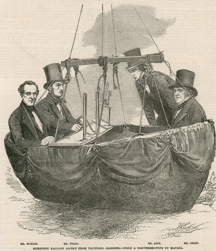 Vetenskaplig ballonguppstigning från Vauxhall Gardens, London av English School