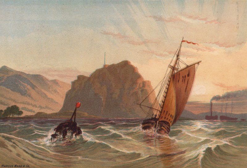 Skottland, Dumbarton Castle (färg litho) av English School