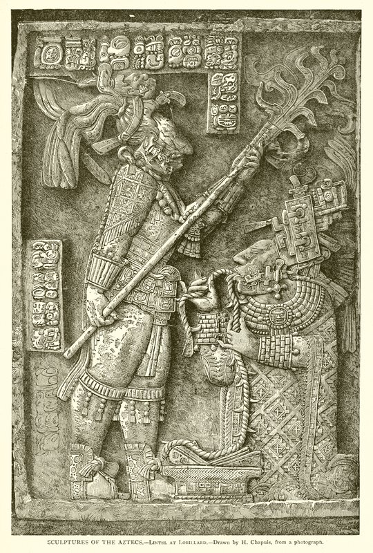 Aztekernas skulpturer - Lintel vid Lorillard (gravyr) av English School