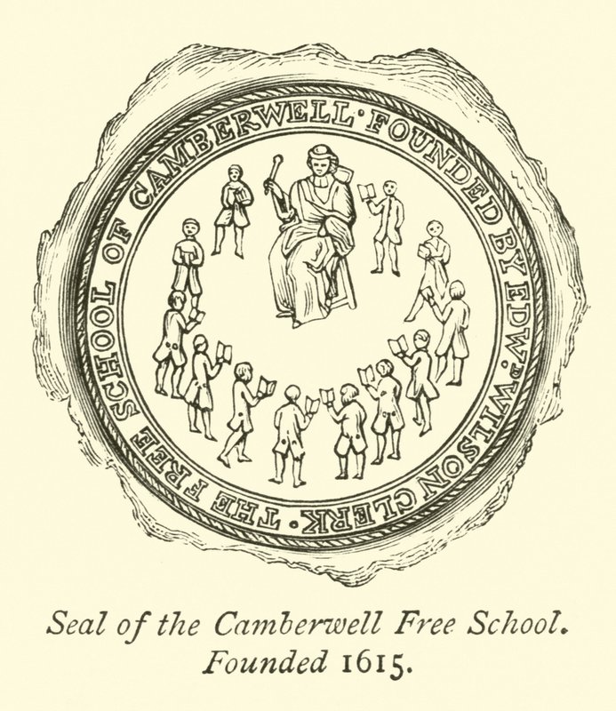 Sigill från Camberwell Free School, grundad 1615 av English School