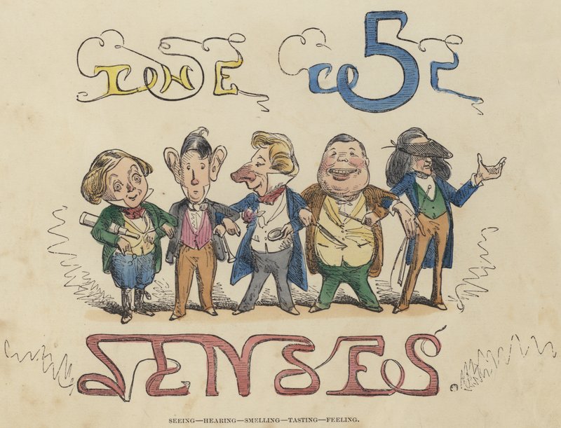 Se, höra, lukta, smaka, känna (färgad gravyr) av English School