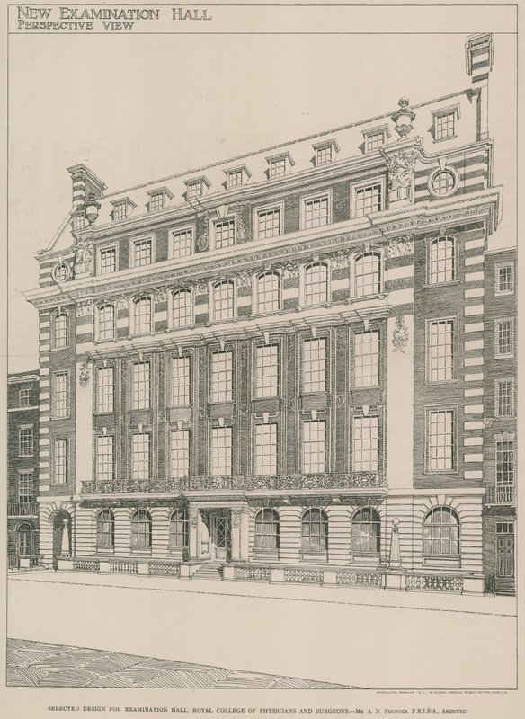 Utvald design för Examination Hall, Royal College of Physicians and Surgeons av English School