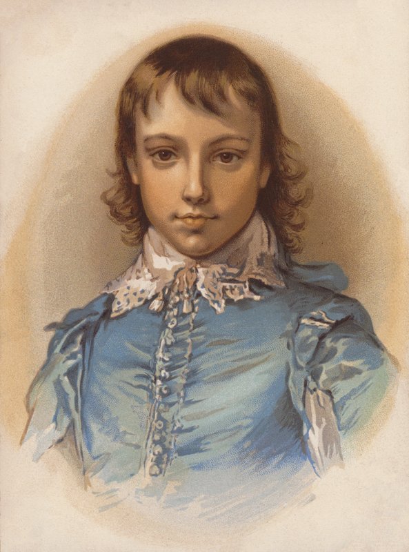 Sentimentaliserad version av Gainsboroughs Blue Boy (färglitografi) av English School