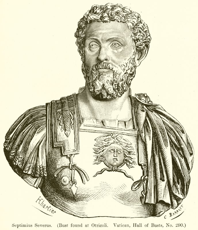 Septimius Severus. (Byst hittad på Otricoli. Vatiean, Hall of Busts, nr 290) av English School