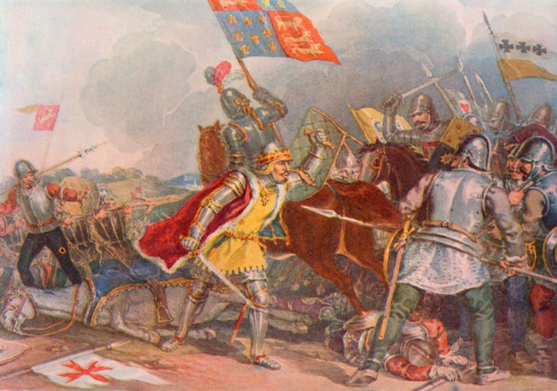 Shakespeare: Richard the Third at Bosworth, King Richard III, Akt V, Scene 4 (färg litho) av English School
