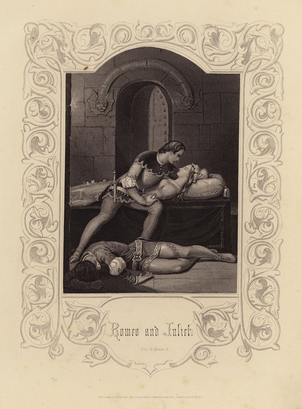 Shakespeare: Romeo och Julia, akt 5, scen 3 (gravyr) av English School