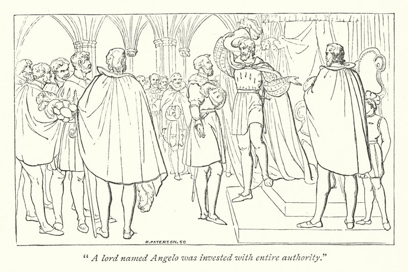 Shakespeares mått för mått; Angelo satsade på hertig auktoritet (gravyr) av English School