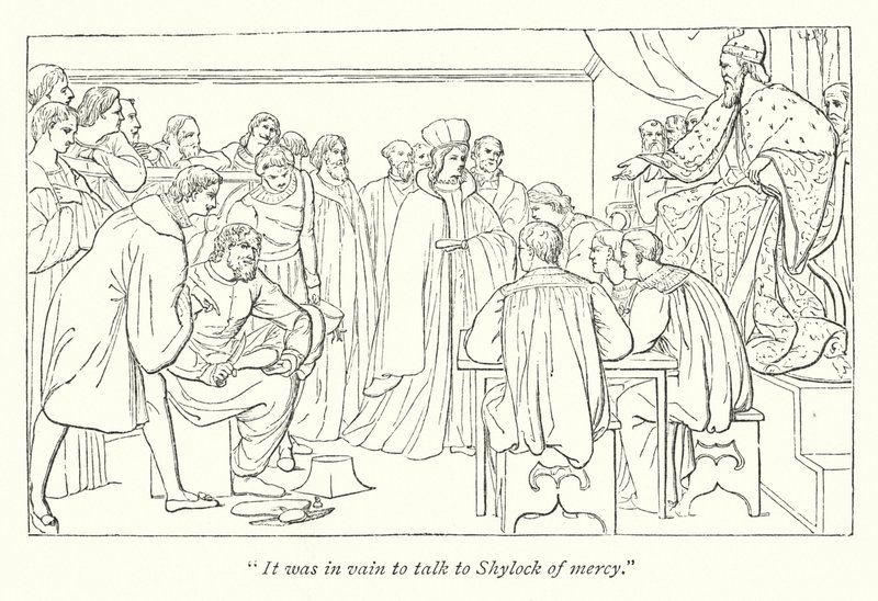 Shakespeares The Merchant Of Venice; Domstol, dogen bjuder in Portia till sin plats av English School