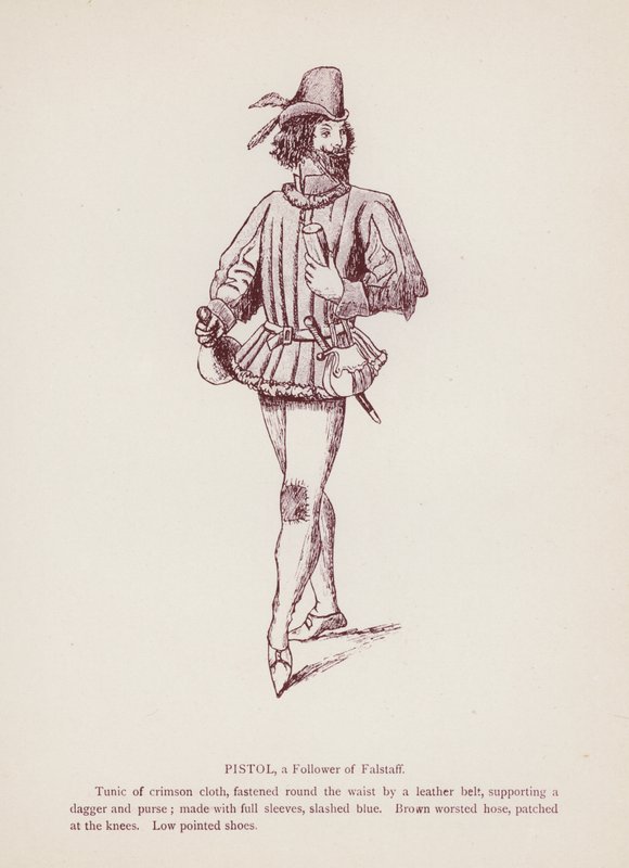Shakespeares The Merry Wives of Windsor: Pistol, a Follower of Falstaff (litho) av English School