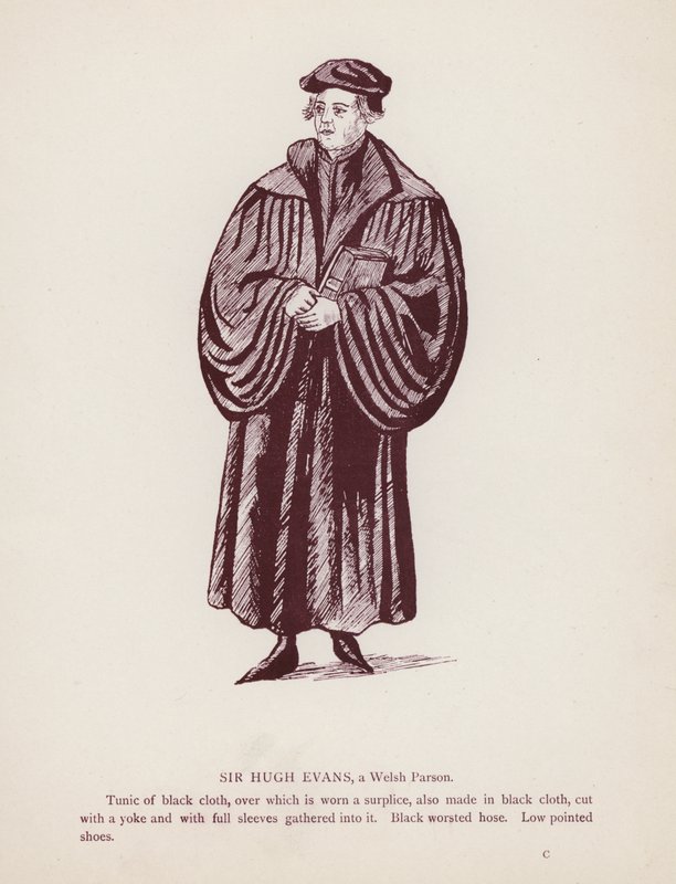Shakespeares The Merry Wives of Windsor: Sir Hugh Evans, a Welsh Parson (litho) av English School