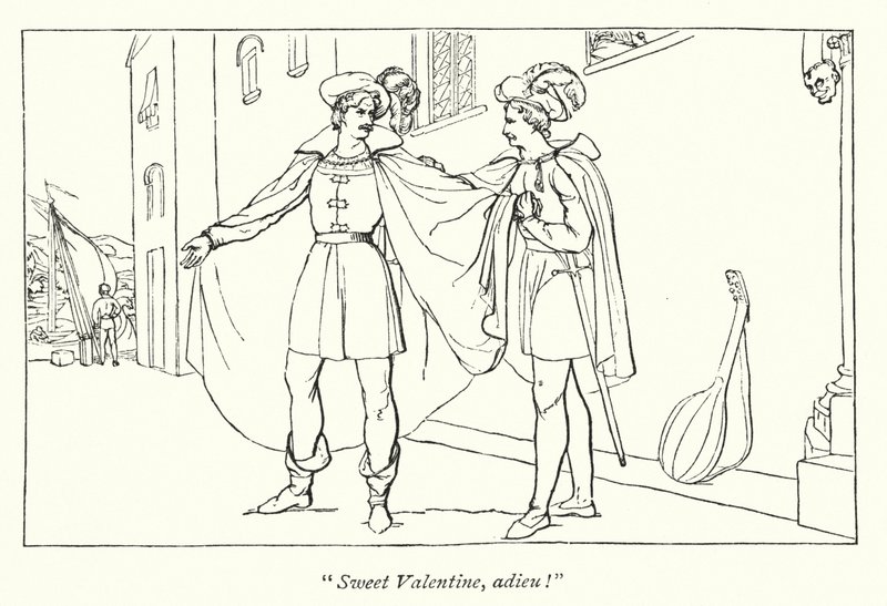 Shakespeares Two Gentlemen of Verona; Avskedet mellan Valentine och Proteus (gravyr) av English School